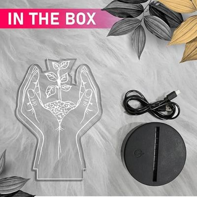 3D Illusion Plant in Hand Acrylic Led Lamp  Motivational Image Save Tree Night Lamp  Gift Lover Nature & Plant Lover  Warm White Light