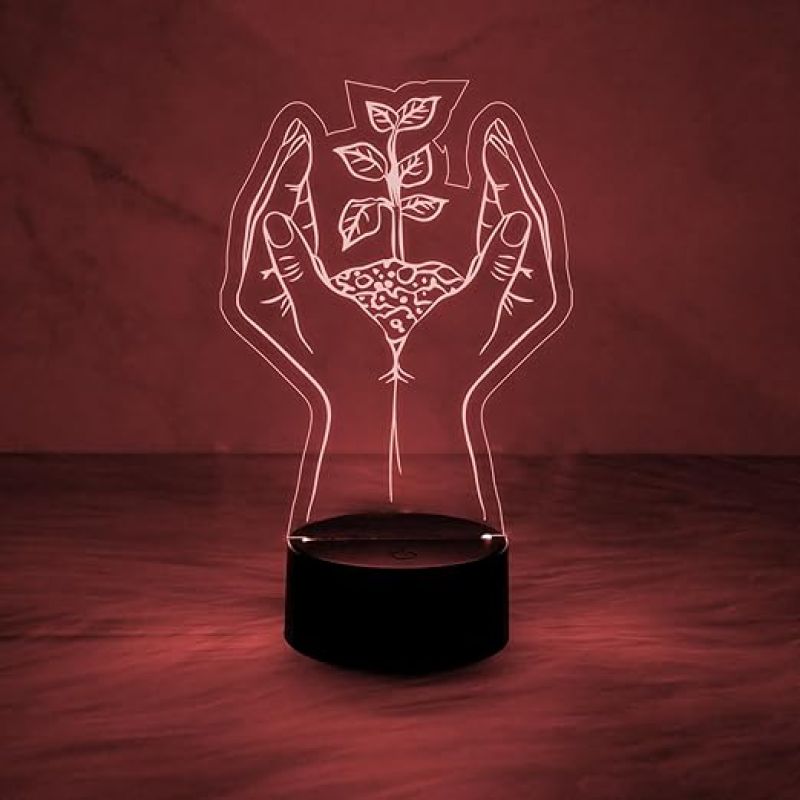 3D Illusion Plant in Hand Acrylic Led Lamp  Motivational Image Save Tree Night Lamp  Gift Lover Nature & Plant Lover  7 Color Changing Light