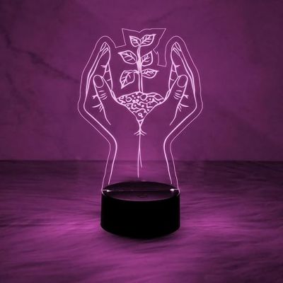 3D Illusion Plant in Hand Acrylic Led Lamp  Motivational Image Save Tree Night Lamp  Gift Lover Nature & Plant Lover  7 Color Changing Light