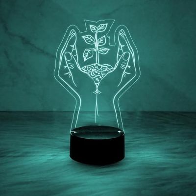 3D Illusion Plant in Hand Acrylic Led Lamp  Motivational Image Save Tree Night Lamp  Gift Lover Nature & Plant Lover  7 Color Changing Light