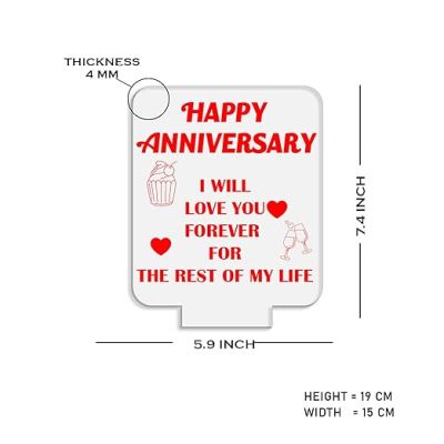 Happy Anniversary 3D Illusion LED Table Lamp  Lamp for Couple  Anniversary Gift for Husband Wife  Warm White Light