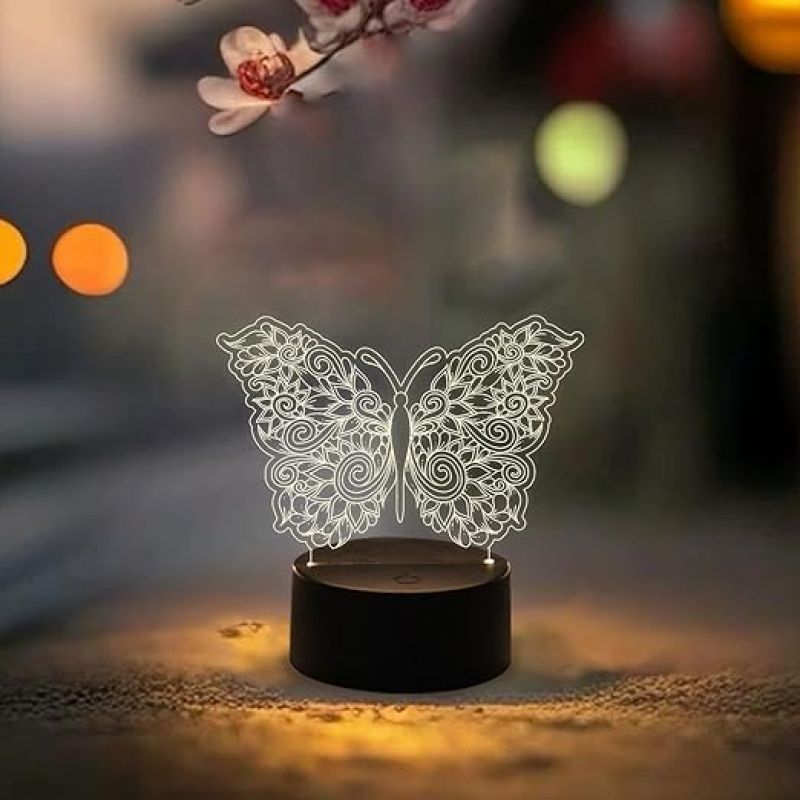 Mandala Art Engaved Butterfly Lamp with Warm White Light  Touch Button  Home & Office Décor Light  Best for Gift  3D Illusion Table Lamp  Lamp for Bedroom