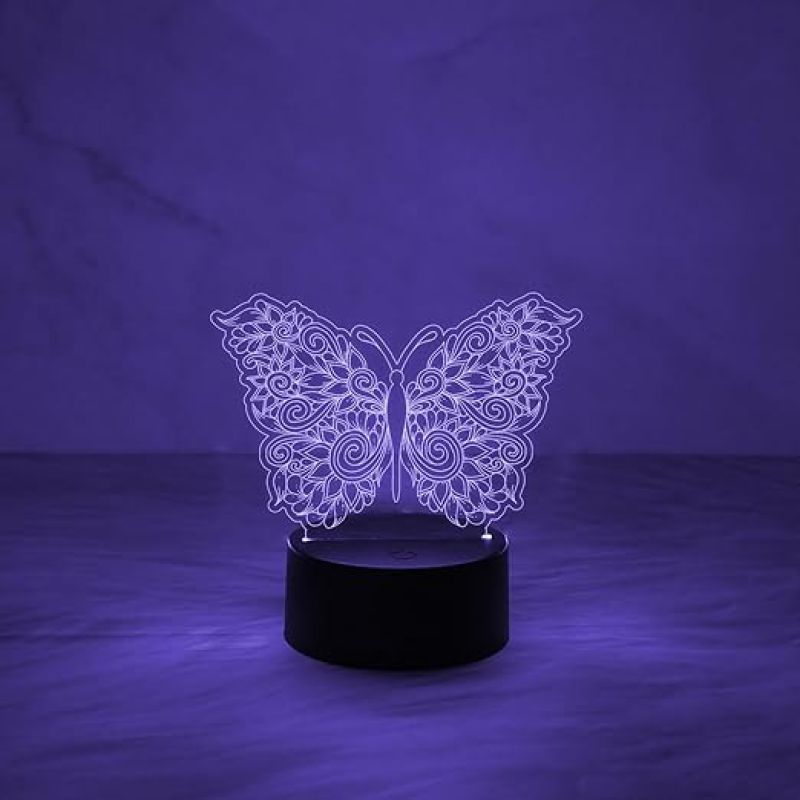 Mandala Art Engaved Butterfly Lamp with 7 Color Changing Light   Home & Office Décor Light  Best for Gift  3D Illusion Table Lamp  Lamp for Bedroom