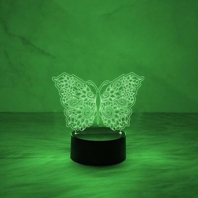 Mandala Art Engaved Butterfly Lamp with 7 Color Changing Light   Home & Office Décor Light  Best for Gift  3D Illusion Table Lamp  Lamp for Bedroom