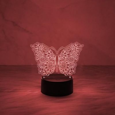 Mandala Art Engaved Butterfly Lamp with 7 Color Changing Light   Home & Office Décor Light  Best for Gift  3D Illusion Table Lamp  Lamp for Bedroom