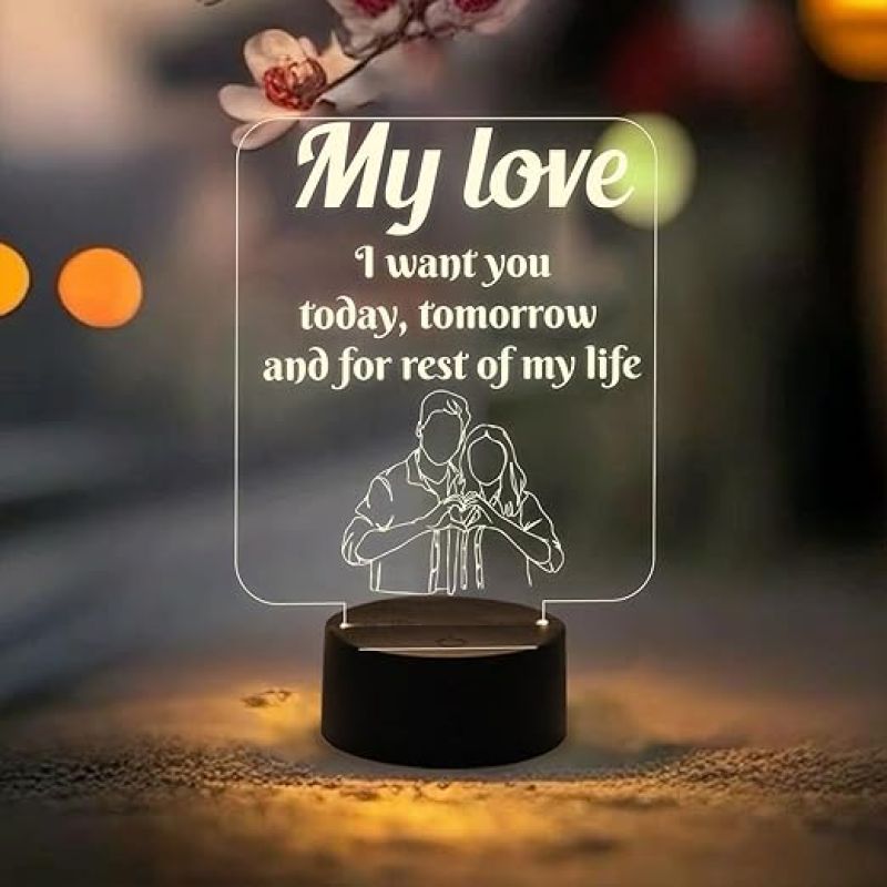 My Love Engraved Night Lamp for Couples  Warm White Light  Gift for Wife  Anniversary Gift for Wife Husband