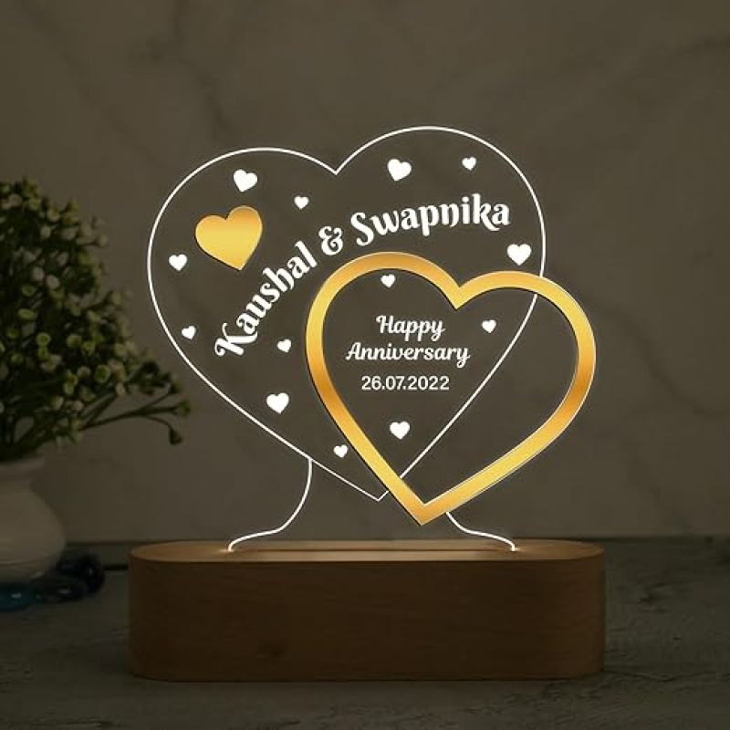 Personalized Happy Anniversary Night Lamp  Customized with Name & Date  Anniversary Gift for Husband  Anniversary Gift for Friends  Newly Married Couple Gift (Warm White Light)