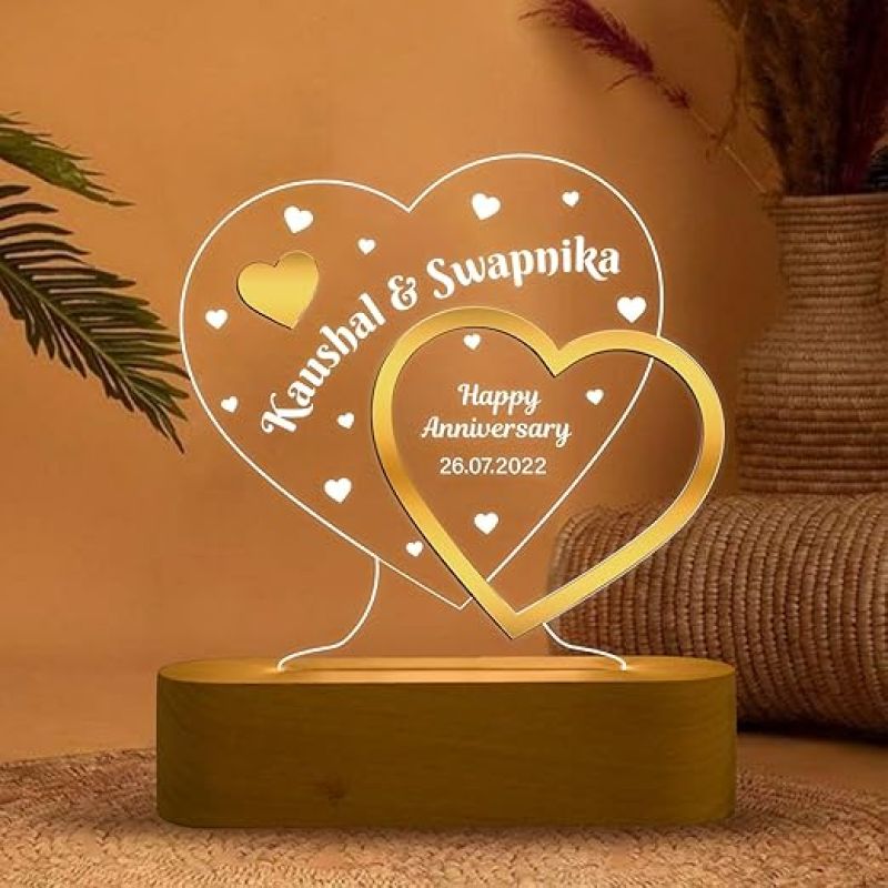 Personalized Happy Anniversary Night Lamp  Customized with Name & Date  Anniversary Gift for Husband  Anniversary Gift for Friends  Newly Married Couple Gift (Warm White Light)
