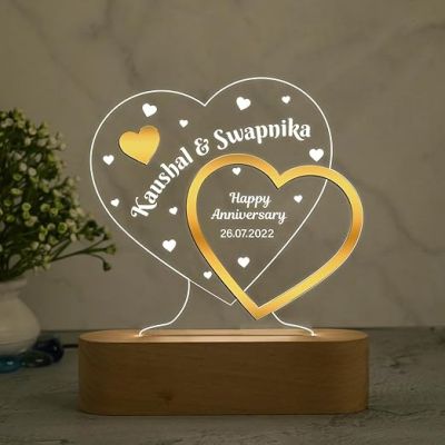 Personalized Happy Anniversary Night Lamp  Customized with Name & Date  Anniversary Gift for Husband  Anniversary Gift for Friends  Newly Married Couple Gift (Warm White Light)