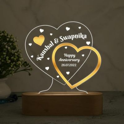 Personalized Happy Anniversary Night Lamp  Customized with Name & Date  Anniversary Gift for Husband  Anniversary Gift for Friends  Newly Married Couple Gift (Warm White Light)