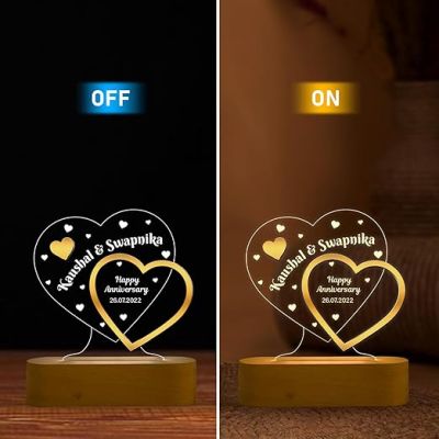 Personalized Happy Anniversary Night Lamp  Customized with Name & Date  Anniversary Gift for Husband  Anniversary Gift for Friends  Newly Married Couple Gift (Warm White Light)
