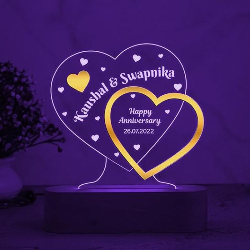 Personalized Happy Anniversary Night Lamp  Customized with Name & Date  Anniversary Gift for Husband  Anniversary Gift for Friends  Newly Married Couple Gift (Multicolored Light)