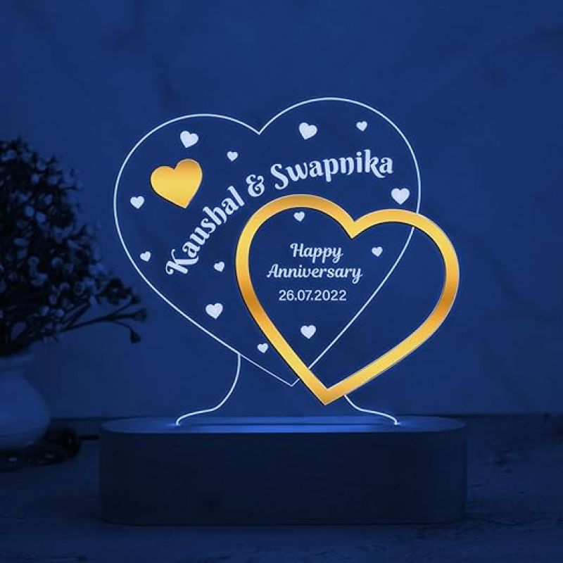 Personalized Happy Anniversary Night Lamp  Customized with Name & Date  Anniversary Gift for Husband  Anniversary Gift for Friends  Newly Married Couple Gift (Multicolored Light)