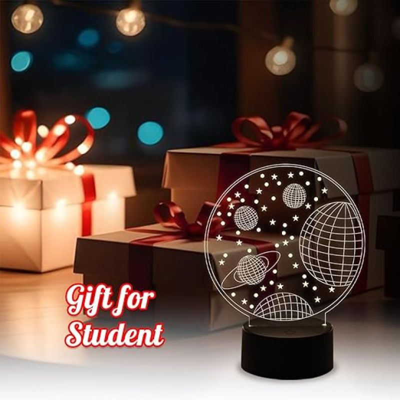 3D Illusion Solar System Planet Night Light  LED Decorative Table Desk Lamp with Warm White Light  Kids Room Decor Light  Bedroom Home Decor