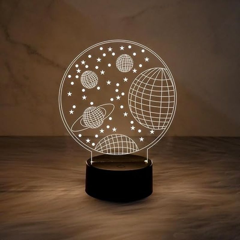 3D Illusion Solar System Planet Night Light  LED Decorative Table Desk Lamp with Warm White Light  Kids Room Decor Light  Bedroom Home Decor