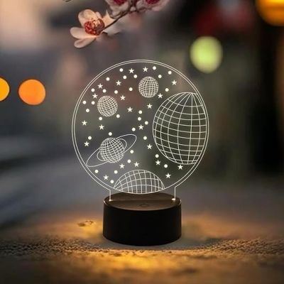 3D Illusion Solar System Planet Night Light  LED Decorative Table Desk Lamp with Warm White Light  Kids Room Decor Light  Bedroom Home Decor
