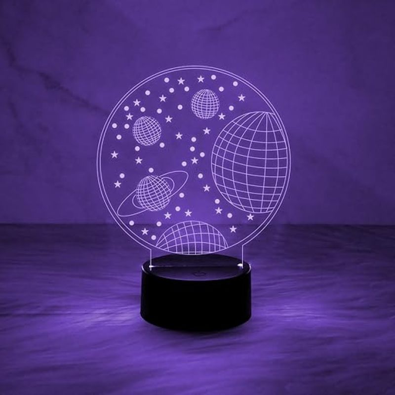 3D Illusion Solar System Planet Night Light  LED Decorative Table Desk Lamp with Automatic Color Changing Light | Kids Room Decor Light  Bedroom Home Decor