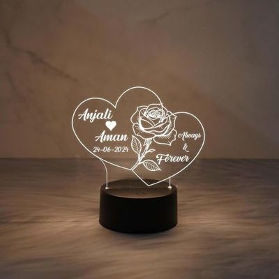 Personalized Double Heart Lamp Customized with Couple Name  Best Gift for Anniversary Valentine Day Birthday  Warm White Lamp