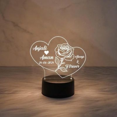 Personalized Double Heart Lamp Customized with Couple Name  Best Gift for Anniversary Valentine Day Birthday  Warm White Lamp