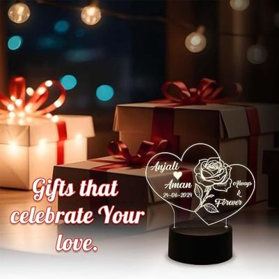 Personalized Double Heart Lamp Customized with Couple Name  Best Gift for Anniversary Valentine Day Birthday  Warm White Lamp