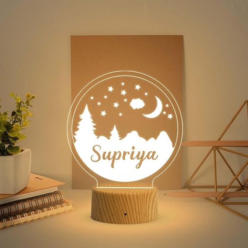 3D Illusion Moon & Stars Night Lamp for Kids  Personalized Name Led Lamp with Warm White Light  Gift for Christmas  Birthday Gift