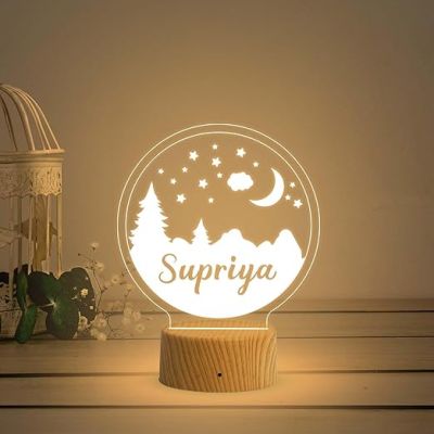 3D Illusion Moon & Stars Night Lamp for Kids  Personalized Name Led Lamp with Warm White Light  Gift for Christmas  Birthday Gift