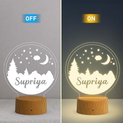 3D Illusion Moon & Stars Night Lamp for Kids  Personalized Name Led Lamp with Warm White Light  Gift for Christmas  Birthday Gift