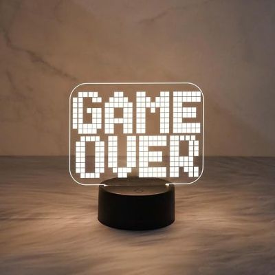 Game Over 3D Illusion Night Lamp with Warm White Light  Best Gamer Gift  Lamp for Kids Room Decor Light