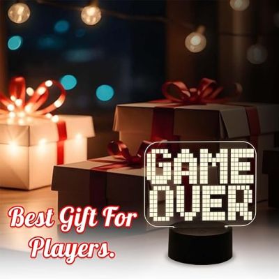 Game Over 3D Illusion Night Lamp with Warm White Light  Best Gamer Gift  Lamp for Kids Room Decor Light