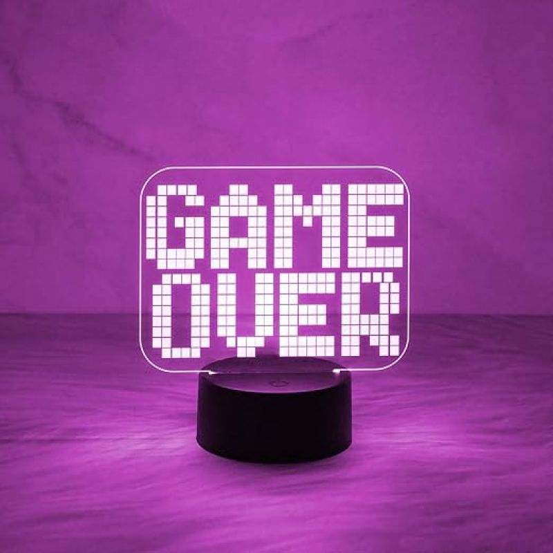 Game Over 3D Illusion Night Lamp with Automatic Color Changing Light  Best Gamer Gift  Lamp for Kids Room Decor Light