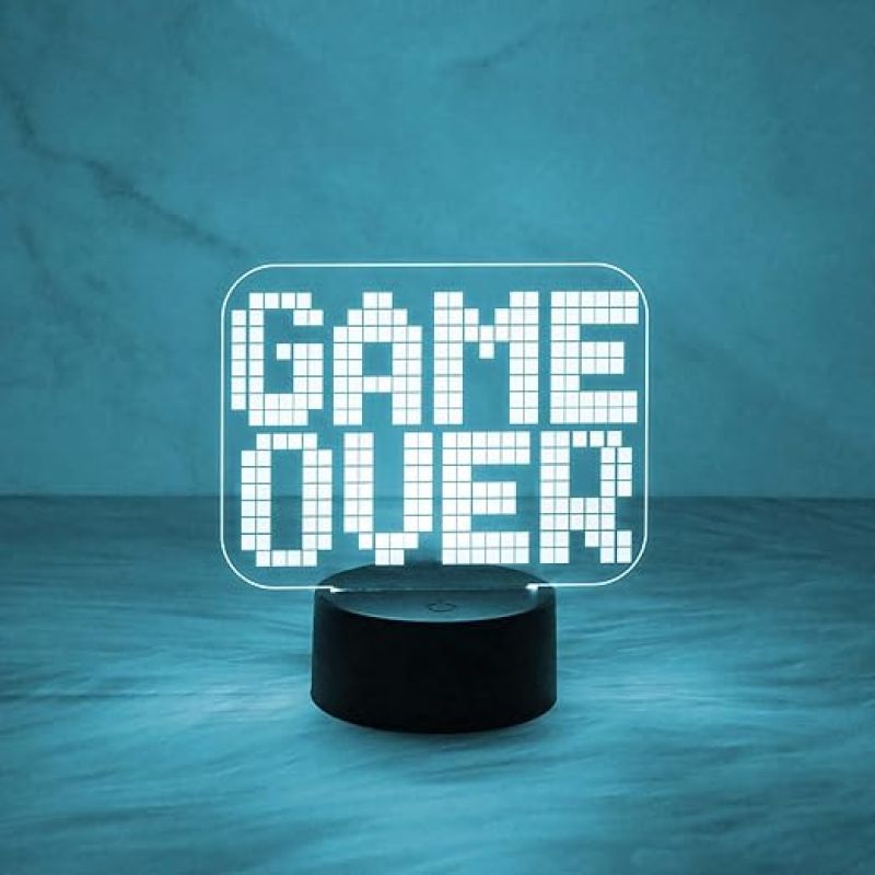 Game Over 3D Illusion Night Lamp with Automatic Color Changing Light  Best Gamer Gift  Lamp for Kids Room Decor Light