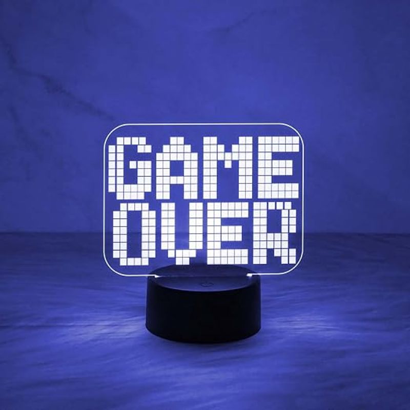 Game Over 3D Illusion Night Lamp with Automatic Color Changing Light  Best Gamer Gift  Lamp for Kids Room Decor Light