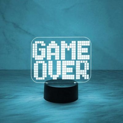 Game Over 3D Illusion Night Lamp with Automatic Color Changing Light  Best Gamer Gift  Lamp for Kids Room Decor Light
