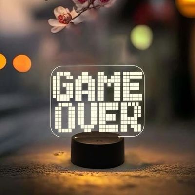 Game Over 3D Illusion Night Lamp with Automatic Color Changing Light  Best Gamer Gift  Lamp for Kids Room Decor Light