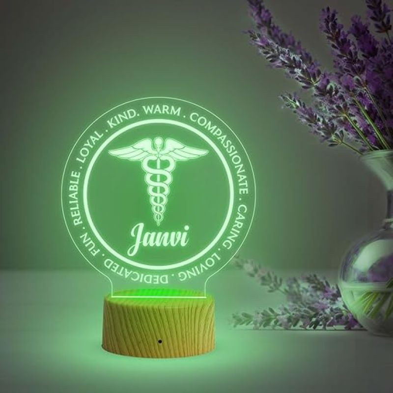 Personalized Caduceus Night Light  Caduceus Gift for Doctors Medical Symbol Light  Thank You Gift for Doctors  Automatic Color Changing Light