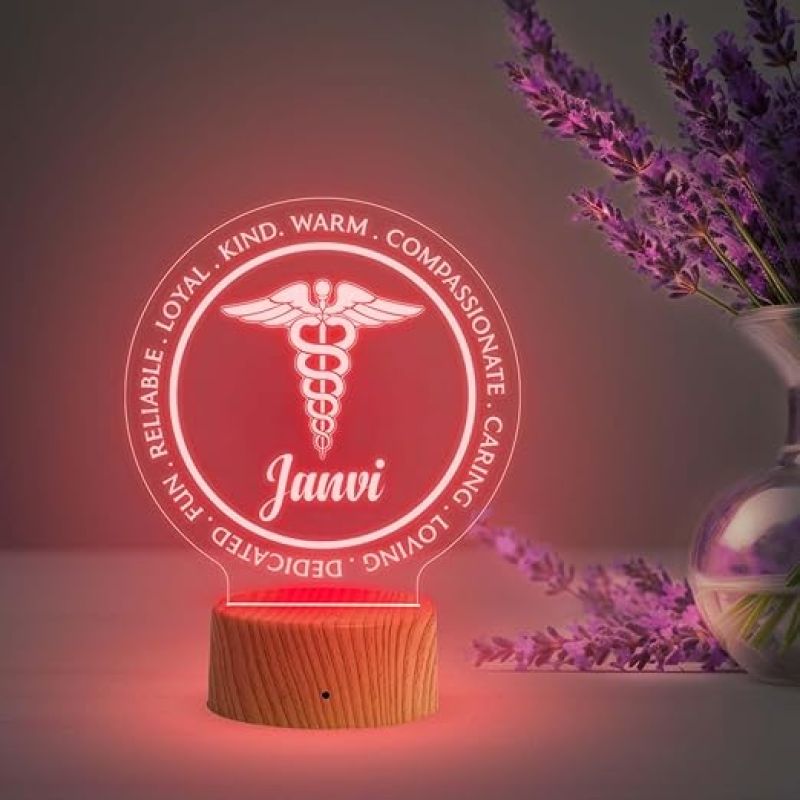 Personalized Caduceus Night Light  Caduceus Gift for Doctors Medical Symbol Light  Thank You Gift for Doctors  Automatic Color Changing Light