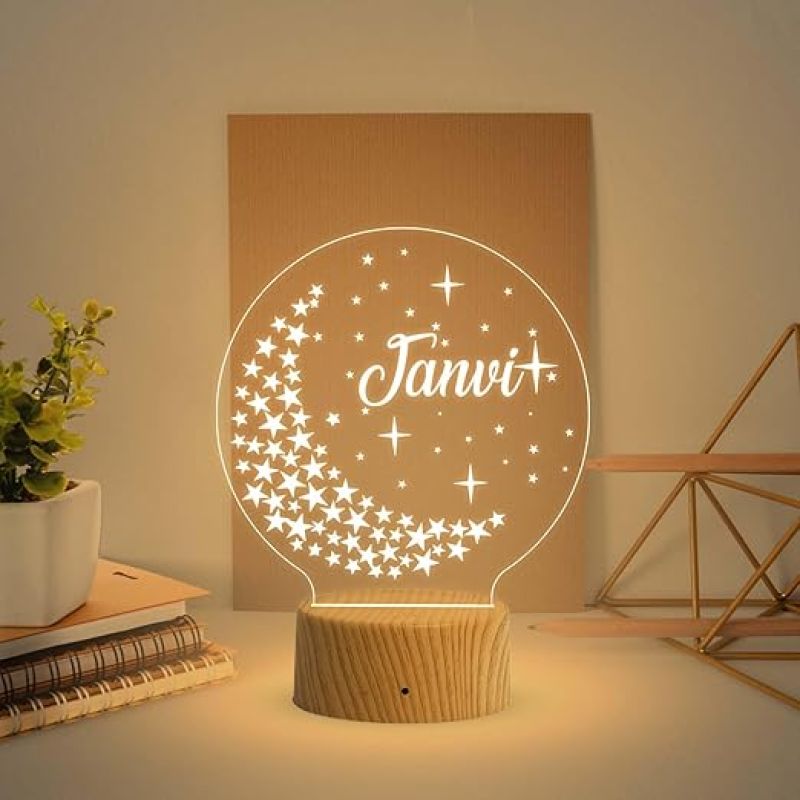 3D Illusion Moon with Stars Personalized Night Light  Name Light Gift  Kids Room Decor  Personalized Gifts for Kids  Warm White Light