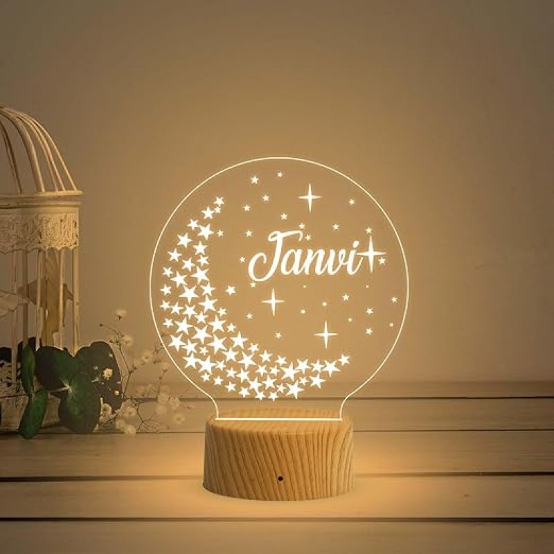 3D Illusion Moon with Stars Personalized Night Light  Name Light Gift  Kids Room Decor  Personalized Gifts for Kids  Warm White Light