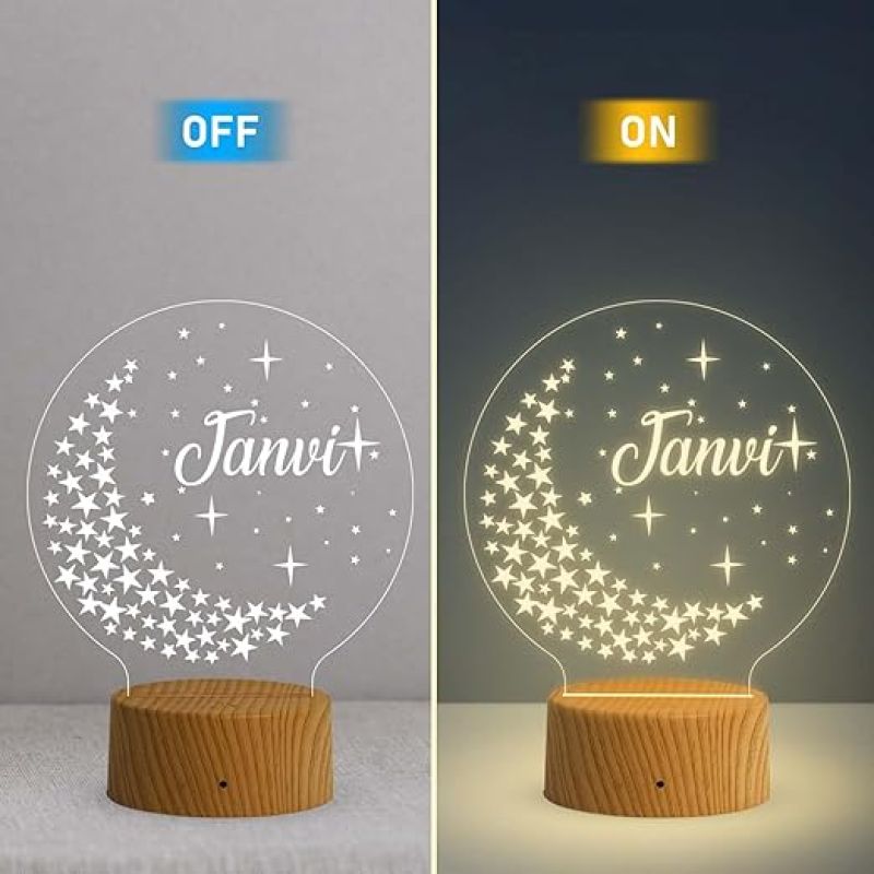 3D Illusion Moon with Stars Personalized Night Light  Name Light Gift  Kids Room Decor  Personalized Gifts for Kids  Warm White Light