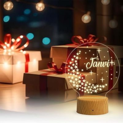 3D Illusion Moon with Stars Personalized Night Light  Name Light Gift  Kids Room Decor  Personalized Gifts for Kids  Warm White Light