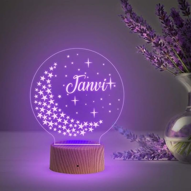 3D Illusion Moon with Stars Personalized Night Light  Name Light Gift  Kids Room Decor  Personalized Gifts for Kids  Automatic Color Changing Light