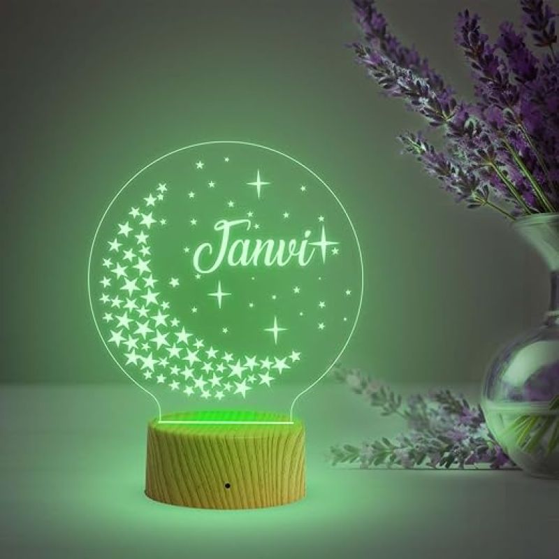 3D Illusion Moon with Stars Personalized Night Light  Name Light Gift  Kids Room Decor  Personalized Gifts for Kids  Automatic Color Changing Light