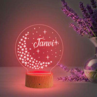 3D Illusion Moon with Stars Personalized Night Light  Name Light Gift  Kids Room Decor  Personalized Gifts for Kids  Automatic Color Changing Light