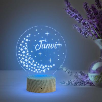 3D Illusion Moon with Stars Personalized Night Light  Name Light Gift  Kids Room Decor  Personalized Gifts for Kids  Automatic Color Changing Light