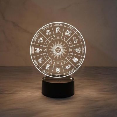 3D Illusion Night Light Zodiac Shape LED Desk Lamp Decor with Warm White Light  Astrology Star Signs Light  Astrologer Night Lamp