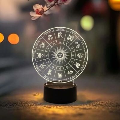 3D Illusion Night Light Zodiac Shape LED Desk Lamp Decor with Warm White Light  Astrology Star Signs Light  Astrologer Night Lamp