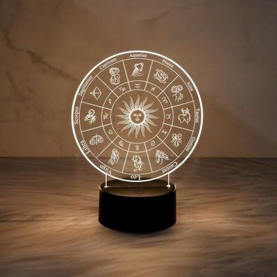 3D Illusion Night Light Zodiac Shape LED Desk Lamp Decor with Warm White Light  Astrology Star Signs Light  Astrologer Night Lamp