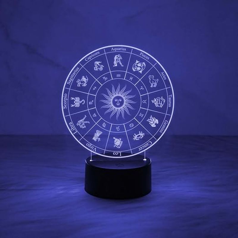 3D Illusion Night Light Zodiac Shape LED Desk Lamp Decor with Automatic Color Change Light  Astrology Star Signs Light  Astrologer Night Lamp