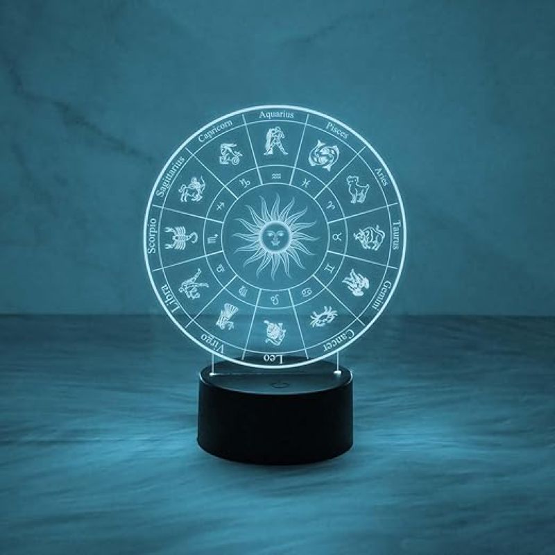3D Illusion Night Light Zodiac Shape LED Desk Lamp Decor with Automatic Color Change Light  Astrology Star Signs Light  Astrologer Night Lamp