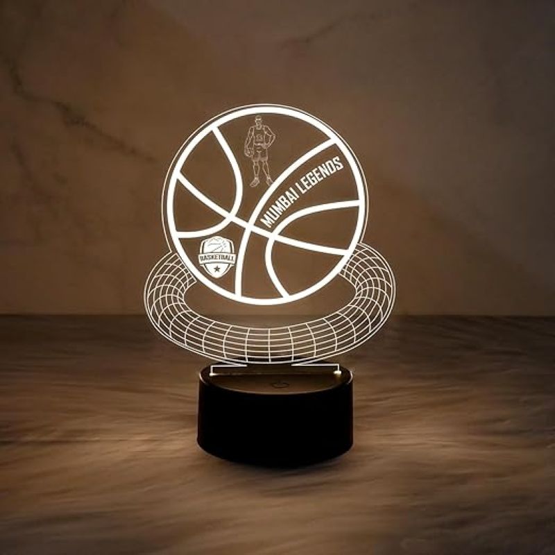 Basketball Personalized 3D Lamp  Personalized Basketball with Name  Customized Night Light  Desk Lamp for Basketball Player  Gift for Player (Warm White Light)